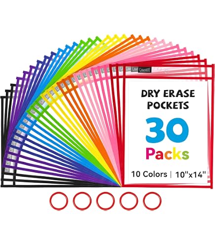 Essex Wares 6-Pack Orange Dry Erase Pockets - 10" X 13.5" Clear Plastic Sleeves, Reusable Document Protectors For Classroom, Office, Home - View #2
