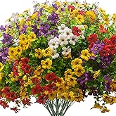 Grunyia Artificial Fake Plants Flowers for Outdoor Spring Decoration, 16 Bundles Faux Silk Colorful Daisy UV Resistant Realistic for Outside Porch Patio Home Yard Garden Planters Pots Window Box(Mix)