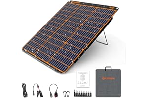 FlexSolar 60W Portable Solar Panel with QC3.0 USB-A/PD USB-C/DC Outputs IP67 Waterproof High Efficiency Monocrystalline Portable Charger for Power Station Generator Cellphone Tablet Battery RV Trip