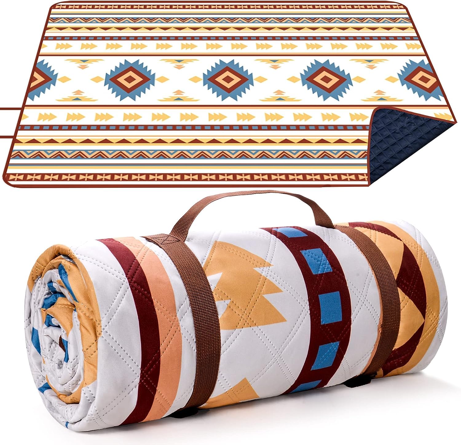 LARUTAN Outdoor Picnic Blanket, 200 x 200 cm, Waterproof, Sand-Free, Portable Washable Beach Underlay, Picnic Blanket for BBQ, Picnic, Hiking, Travel, Camping, Beige