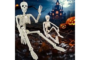 YOPINSAND 2 Pack Halloween Skeleton Decorations - 16" and 36" Poseable Skeletons with Full Body Movable Joints, Indoor and Outdoor Spooky Décor for Halloween Parties, Haunted Houses, and Yard Decorations