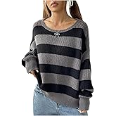 Milumia Women's Striped Oversive Sweater Off Shoulder Knitted Pullover Y2k Fall Tops