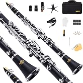 YANASON Bb clarinet for beginners, Bb nickel-plated 17-keys clarinet, suitable for students, professionals, school bands with Hard Foam Case