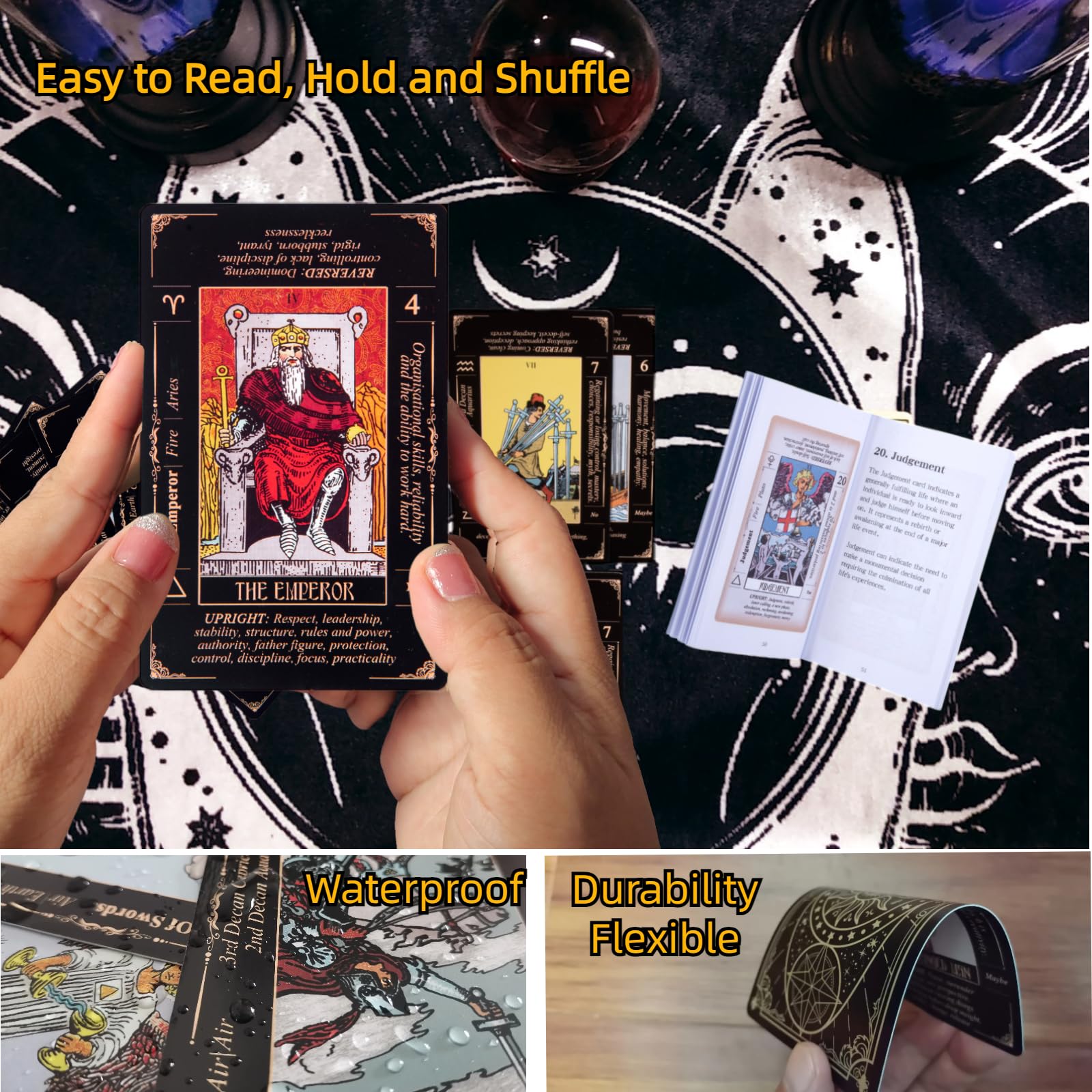 King's palace Rider Waite Tarot Cards for Beginners - 78 Cards with Meanings，Guidebook & Linen Carry Bag Included | Gift Set, Easy to Read | Shuffle-Friendly