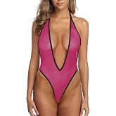 LAMORTY Bodysuit Sheer When Wet Swimsuit See Through Teddy Mesh Monokini Fishnet Teddy Black