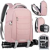 SDYSM Camera Bag Backpack Professional for DSLR SLR Mirrorless Camera Waterproof Laptop Back Pack 14 Inch with Rain Cover Anti Theft Travel Case Large Capacity Photography Backpack Pink