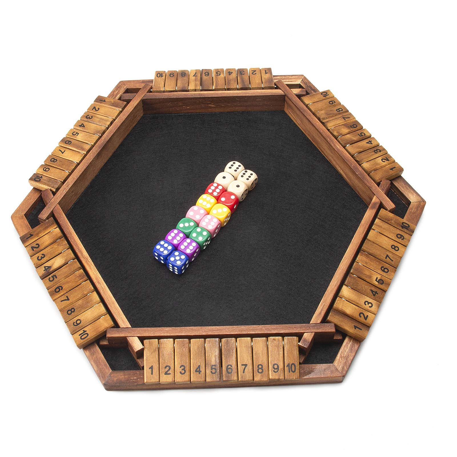 AMEROUS Upgraded 1-6 Players Shut The Box Dice Game, Wooden Board Table Math Game with 16 Dice for Kids Adults, Family Classroom Home Party or Pub