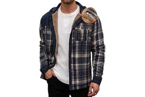 Herberton Men’s Plaid Flannel Jacket Warm Sherpa-Lined Button Down Corduroy Hoodie (S-XXL)