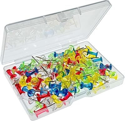 ZHIYE 100 pcs Coloured Push Pins Clear Map Drawing Pins with Storage Box