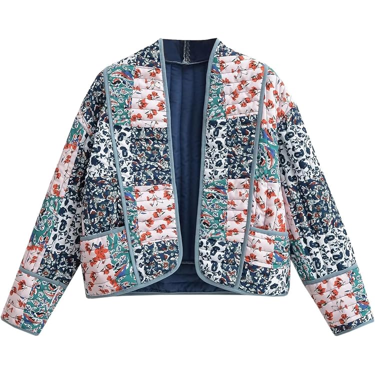 Veste Matelassée Femme Imprimée Florale - Blouson Court Léger, Pour Mi-saison - 3