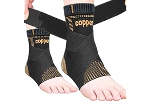 JIUFENTIAN Copper Ankle Brace for Sprained (2 pack) - Adjustable Ankle Support Brace for Injury Recovery, Ankle Instability, Achilles Tendonitis and Sports∣ Copper Infused– Foot Pain Relief(Medium)