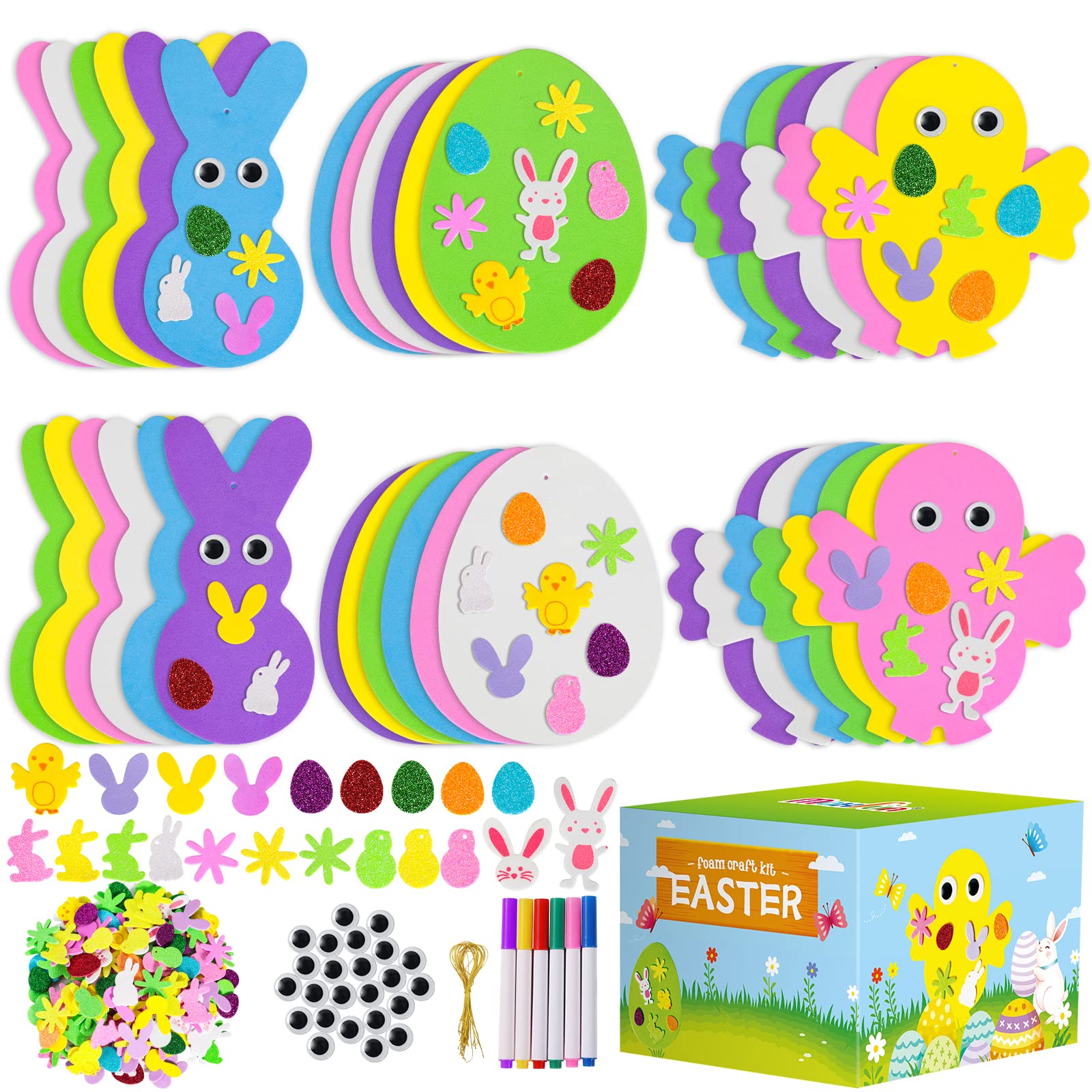 Max Fun 302pcs Easter Foam Stickers Set DIY Crafts Egg Bunny Chick Easter Decorations for Kids Crafts Party Favors Supplies Craft Kits for Kids