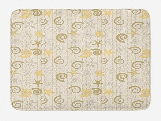 Alfombrilla de baño náutica, conchas marinas y estrellas de mar sobre