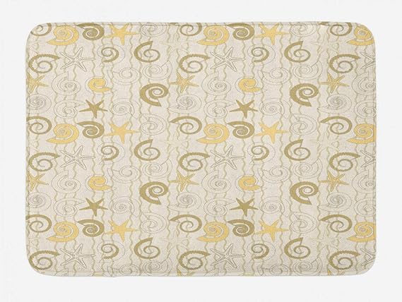 Alfombrilla de baño náutica, conchas marinas y estrellas de mar sobre