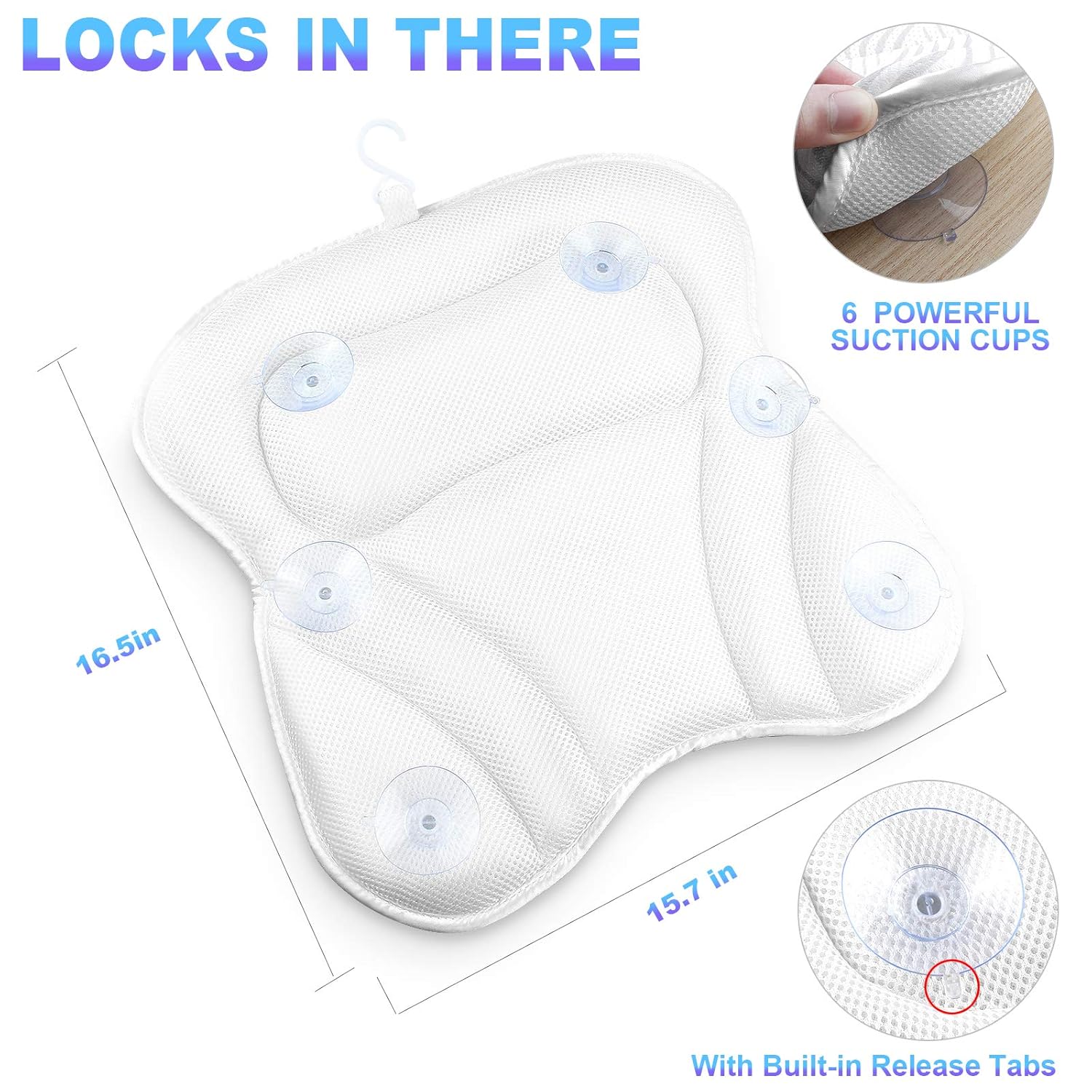 Susisal Bath Pillow for Tub, Bathtub Pillow with Neck Shoulder Back Support, 4D Air Mesh Bath Accessories, 6 Strong Suction Cups- Fits All Bathtub, Hot Tub, Jacuzzi Home Spa for Men Women : Beauty