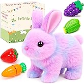 Easfan Walking Rabbit with Carrot nteractive Electronic Pet Plush Bunny Toy with Sounds and Movements Hoping Rabbit Ears Moving Educational Plush Toy Easter Birthday Gifts for Kids Girls, 7'',Rainbow