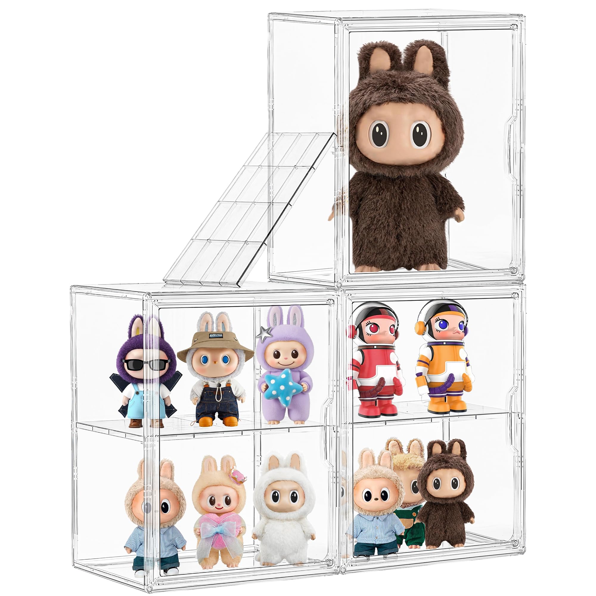 Photo 1 of 3 Pack Acrylic Display Case Compatible with Labubu POP MART, Figure Clear Display Case, Adjustable Layers with a Removable Divider Display Cases for Collectibles with Magnetic Door,Large