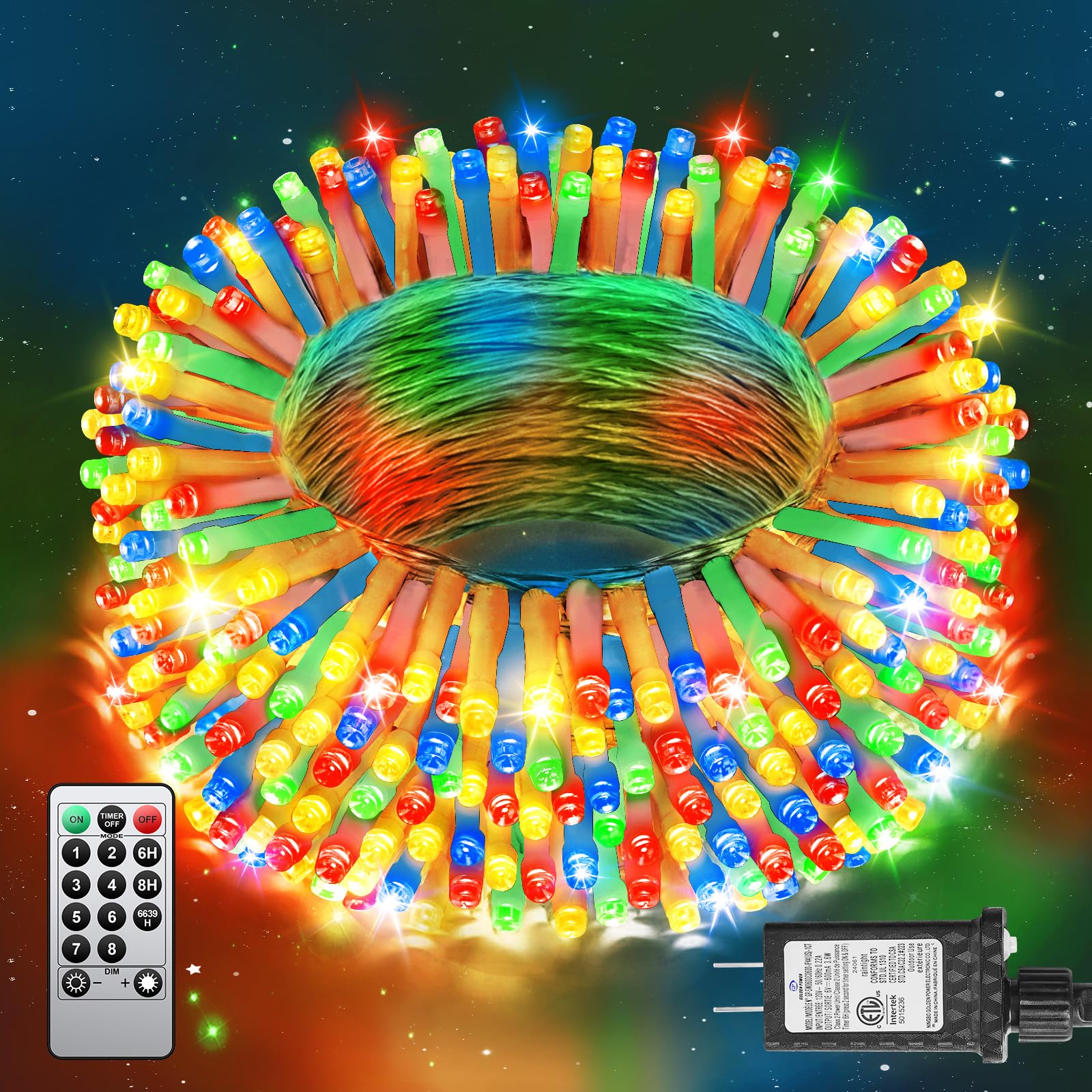 Photo 1 of 125FT 380 LED Christmas Lights, Outdoor Christmas String Lights with Connectable, Timer & Memory, Waterproof 8 Modes Plug in Fairy Light for Tree Indoor Bedroom Patio Yard Holiday Decor, Multicolor