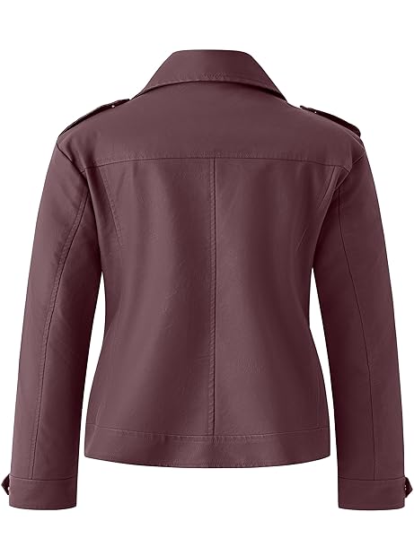 WANTDO WOMEN’S ZIP UP LIGHTWEIGHT LEATHER JACKET PLUS SIZE MOTO COAT WINE RED 4X