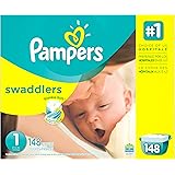 Pampers Swaddlers Disposable Diapers Newborn Size 1 (8-14 lb), 148 Count, GIANT