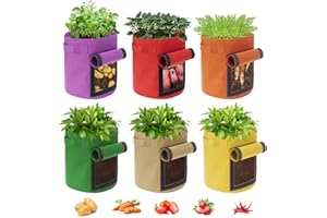 Ohiyoo 6 Pack 15 Gallon Potato Grow Bags with Flap, Potato Growing Bags Garden Planting Bag with Handle, Nonwoven Fabric Vegetables Grow Bags for Potato Tomato Carrot Onion (15 Gallon)