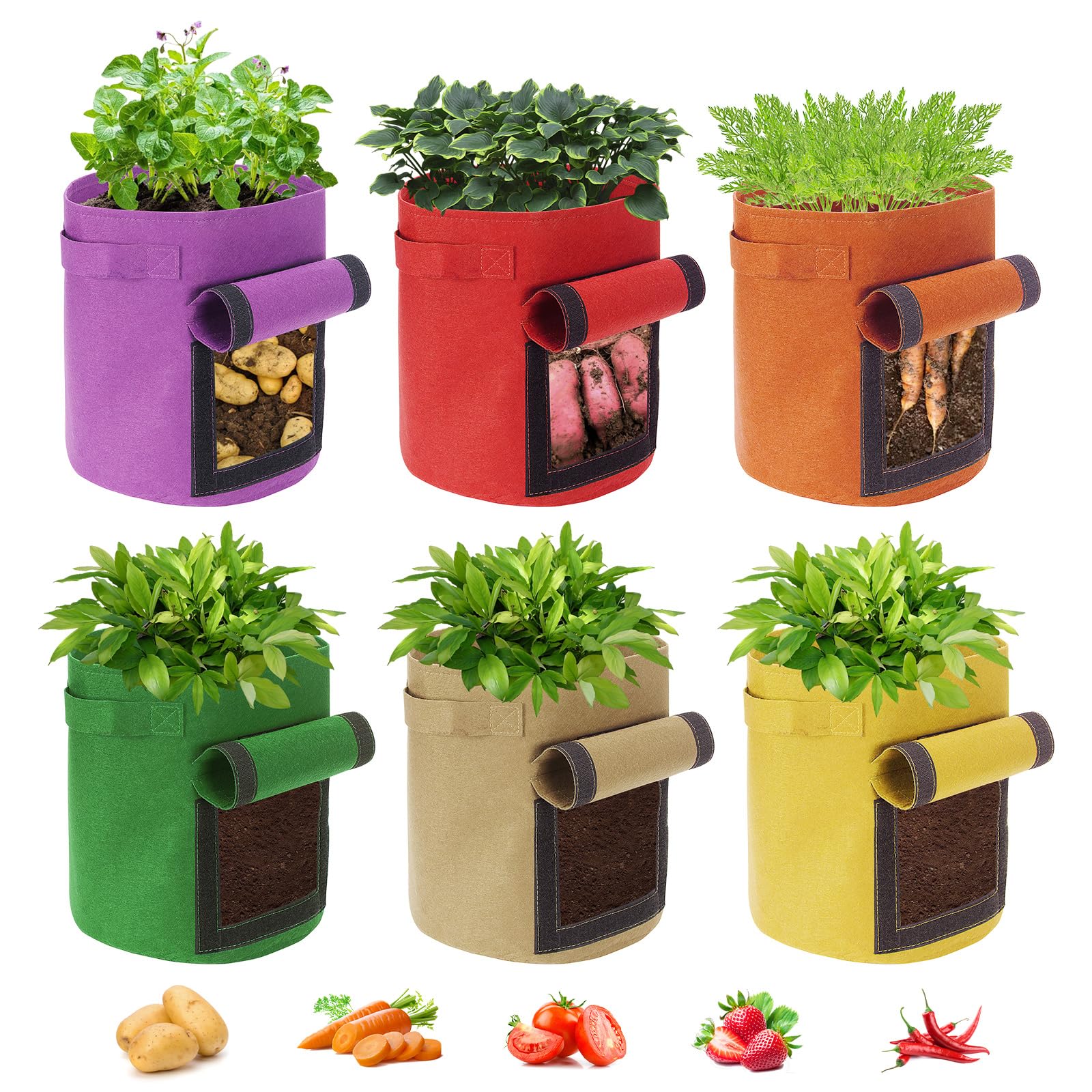 Photo 1 of Ohiyoo 6 Pack 15 Gallon Potato Grow Bags with Flap, Potato Growing Bags Garden Planting Bag with Handle, Nonwoven Fabric Vegetables Grow for Potato Tomato Carrot Onion (15 Gallon)