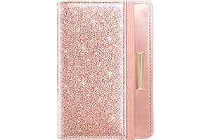 Passport Holder Cover Travel RFID Blocking Passport Cover Rose Gold Cute Flowers Passport Wallet with Elastic Band for Women