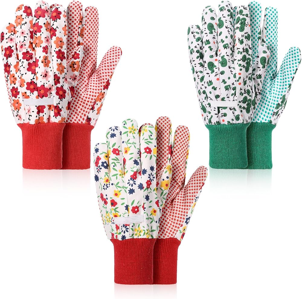 Firtink 3 Pairs Women Gardening Gloves Floral Elastic Cuffs Garden Work