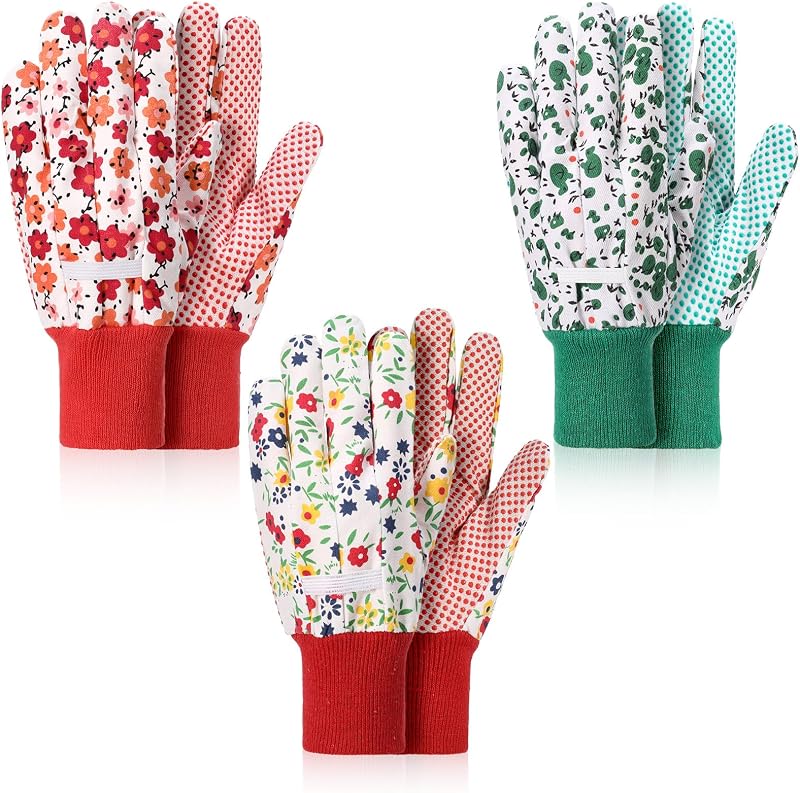 Firtink 3 Pairs Women Gardening Gloves Floral Elastic Cuffs Garden Work