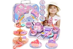 ZEAUBiM Kids Tea Set for Little Girls,Gift for Age 3 4 5 6 Year Old, Toddler Toys Tea Party Set for Little Girls, Princess Ki