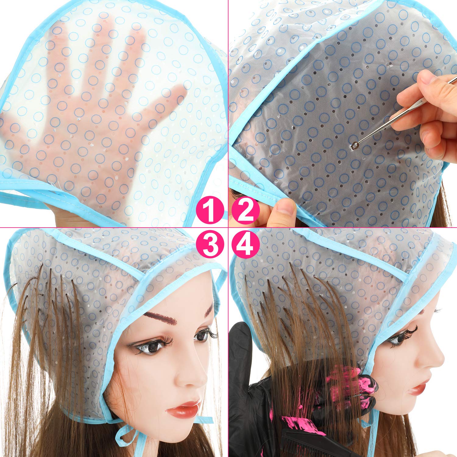 6 Pieces Hair Dyeing Cap Tools Set, Includes Hair Highlighting Cap with Dyeing Hook, Hair Dyeing Board, Hair Coloring Brush, Hair Dyeing Gloves and Waterproof Hair Cutting Cape for Home Salon Styling : Beauty