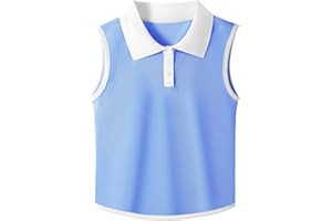 GroYolan Girls Polo Shirt Sleeveless Golf Shirts Contrast Collared Button-Up Tennis T-Shirts Quick Dry Breathable Tank Tops