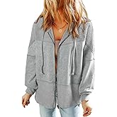 Dokotoo Waffle Stitch Spliced Hoodies for Ladies 2025 Drawstring Contrast Zip Up Cute Tops Fall Tops Loose Fit Lightweight Trendy Shirt Jackets with Pockets,Light Gray Large