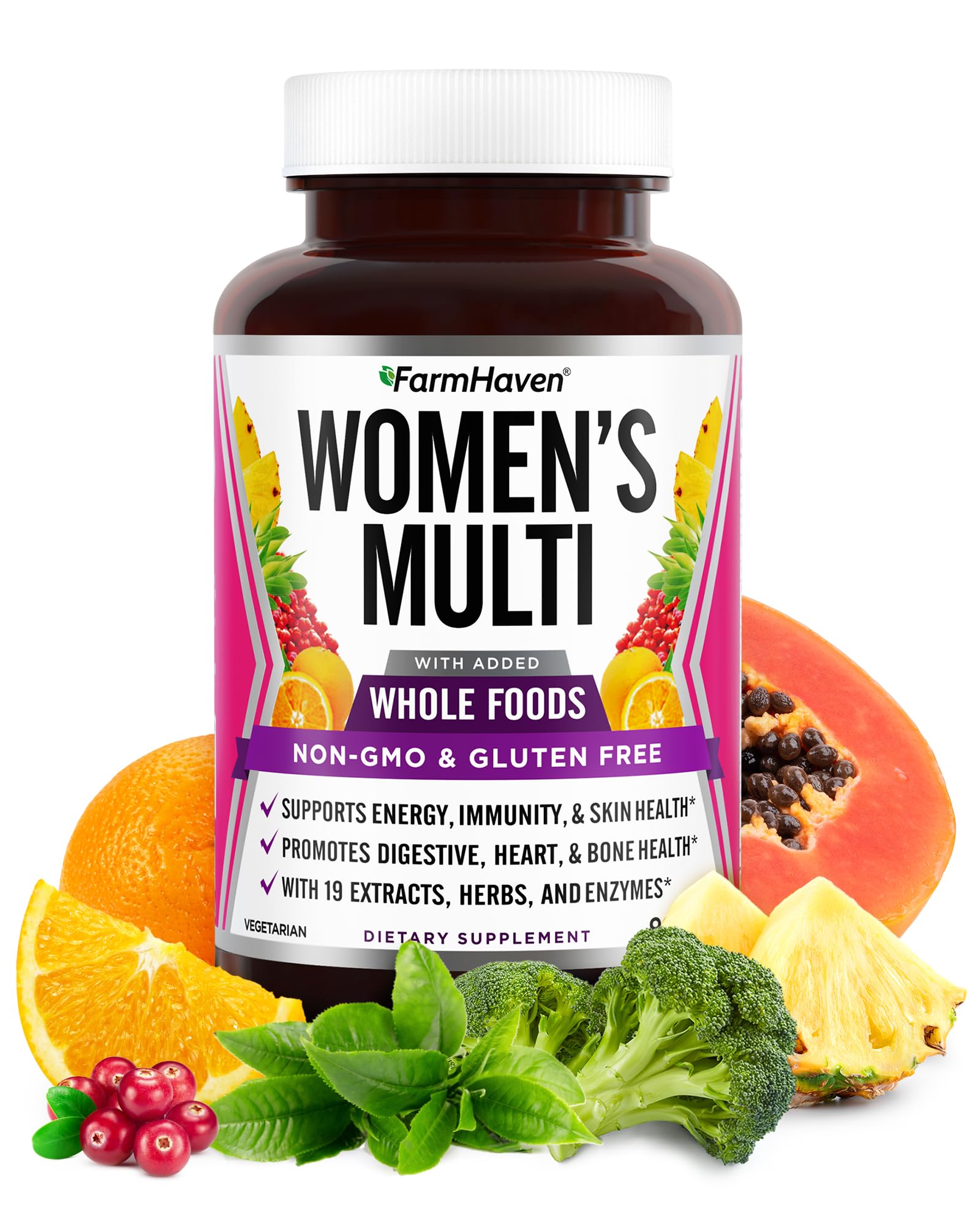FarmHaven Womens Multivitamin - Whole Food Daily Multi Supplement with B Vitamins, D3, Folate, Enzymes, Zinc & Minerals - Boosts Energy, Immune, Heart Health - Non-GMO, Vegetarian - 90 Capsules