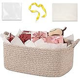 OIASKET Basket for Gifts Empty, Woven Storage Basket with Gift Bag, Ribbon and Wrap Tissue Paper, Small Rope Toy Storage with Handles for Baby Shower, Dog Toy Organizer, 13.6" x 10" x 5.9”