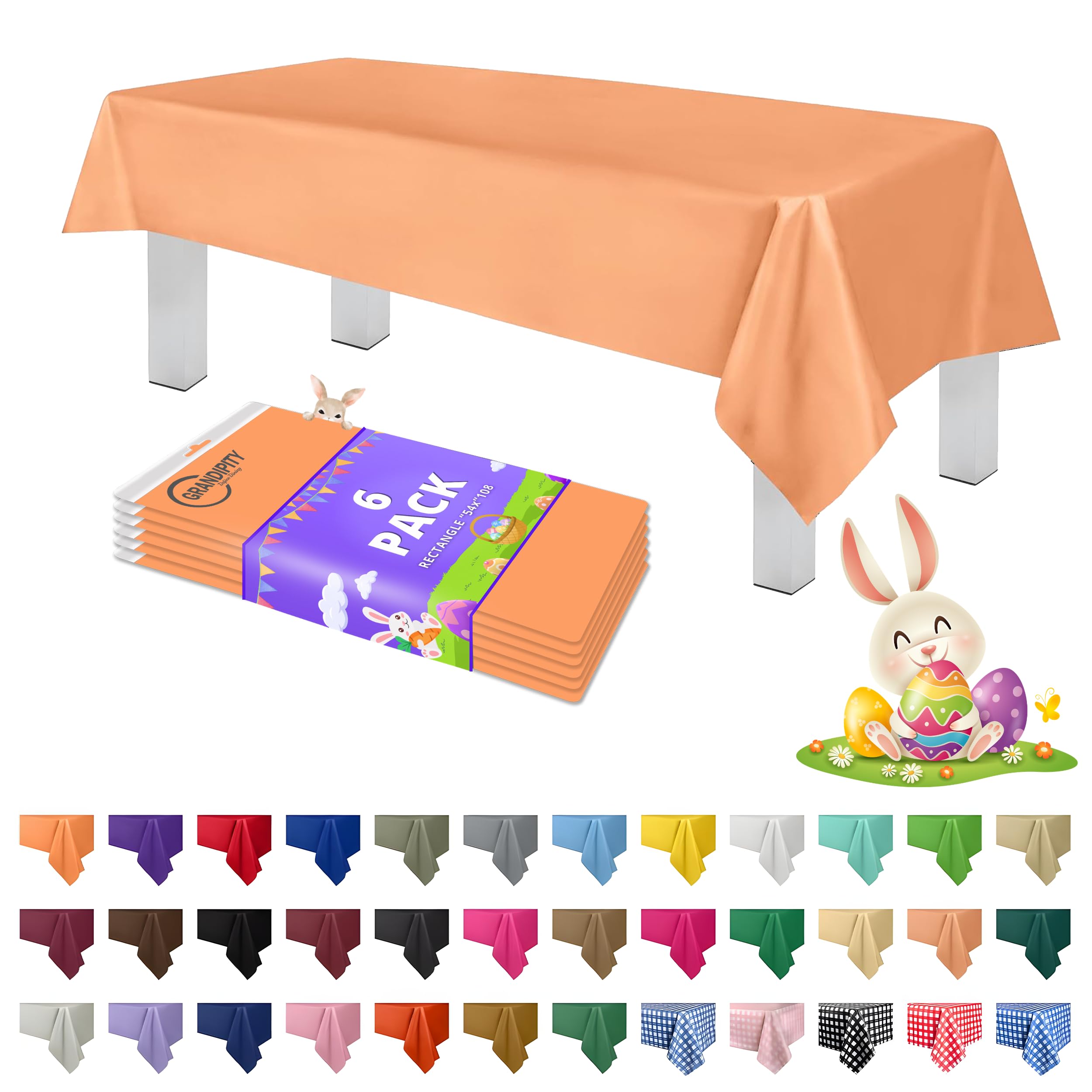 Grandipity Peach 6 Pack Premium Disposable Plastic Tablecloth 54 Inch. x 108 Inch. Rectangle Table Cover — image 1