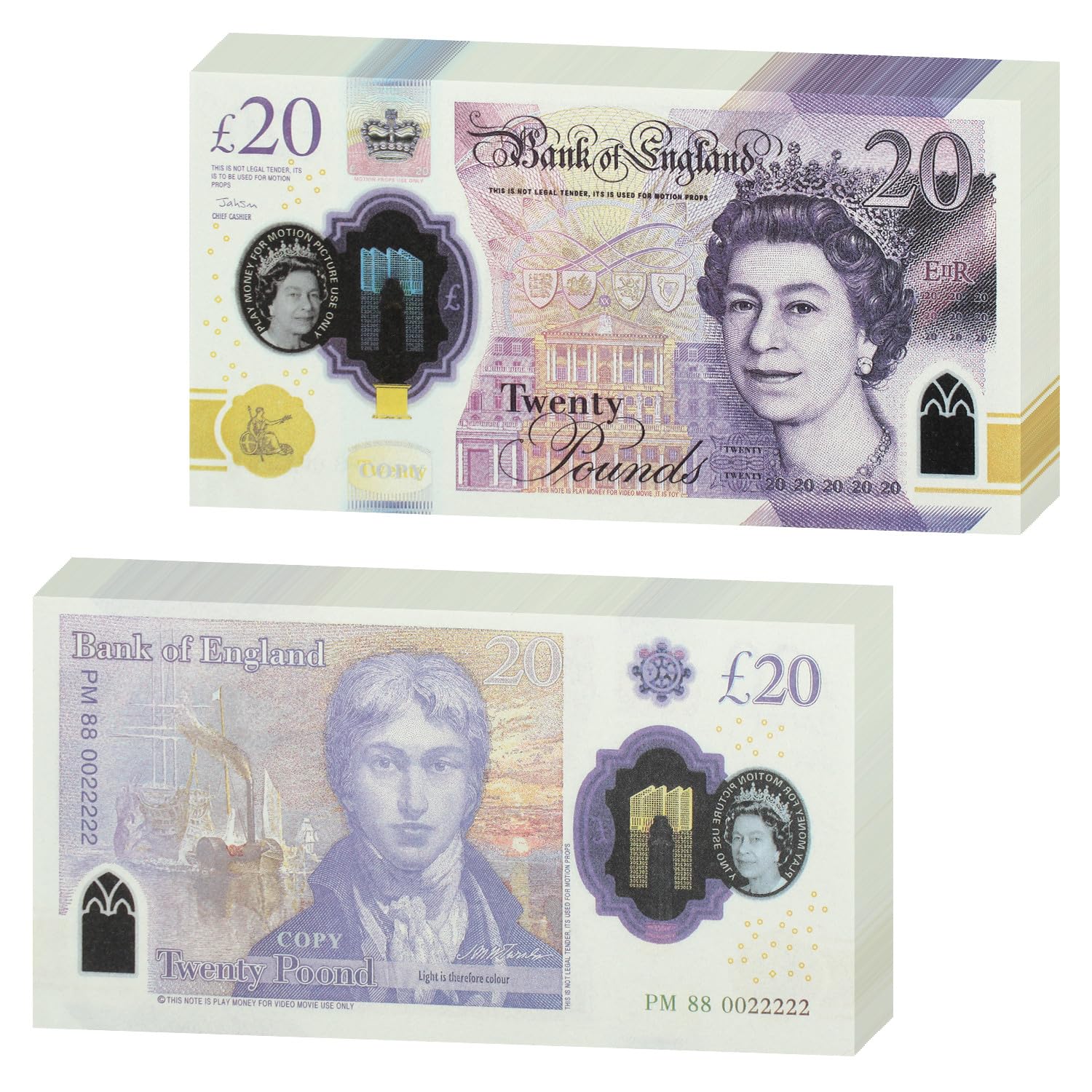 Mecool 5.47 x 2.87" 100 Pcs £20 Pounds Bills Pretend Cash | Fake Money for Movie, Videos, Magic or Board Game | Prop Money UK Fake Notes | Play Shop Accessories