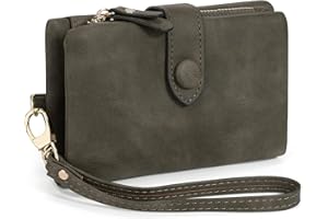 UTO Wallet for Women Leather Vegan Small Card Holder Zipper Coin Purse with Wristlet CA