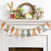 Cinnvoice 8.2 ft Easter Bunny Garland St. Patrick Day Garland Rustic Farmhouse Wooden Beads Shamrocks Banner Cute Spring Decor for Fireplace Mantel Wall(Rabbit,Multicolor)