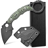 Ccanku C1107 Fixed Blade Knife D2 Blade, G10 Handle Claw Knife for Outdoor Camping, Survival, EDC Tool Fixed Knives with Kydex Sheath (Green)