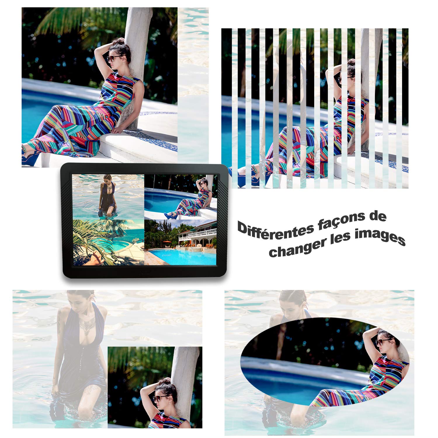 Cadre Photo Numérique 8 Pouces Vidéos Album Photo Haute Résolution 1920 x 1080 CofunKool 16: 9 IPS Afficher Photos, Musiques, Numérique Calendrier Réveil Minuterie Marche/Arrêt Automatique (8, Noir)