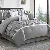 LANCO MODERN LIFESTYLE Grey Comforter Set, Queen, 7 Piece Bed in a Bag, Microfiber Handcrafted Pintucking, All Season Bedding Set with Comforter, Bedskirt, Pillow Shams and Decro Pillows