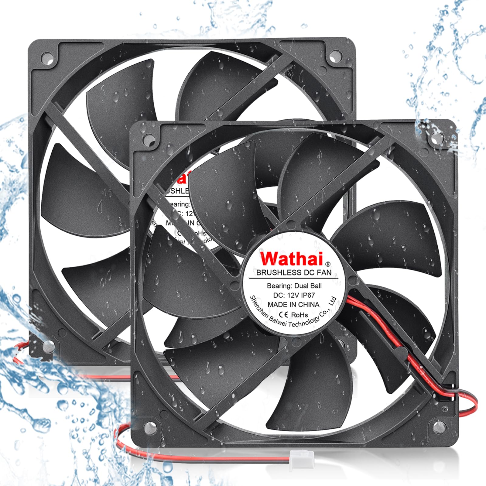 Wathai 120mm x 25mm DC 12V Waterproof Fan Dual Ball High Preformance ...
