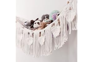 Morxy Boho Stuffed Animal Storage Net Hammock,Large Corner Hanging Toy Net,Macrame Stuffy Hammock Holder-Large Beige