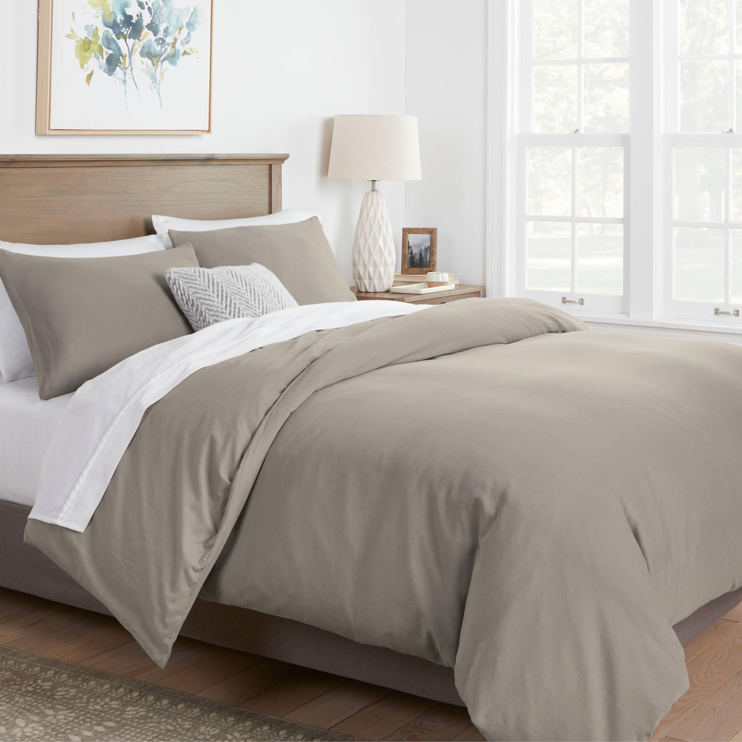 Photo 1 of ***(MISSING PARTS/ SEE NOTES)***Mayfair Linen Queen/Full Duvet Cover, 800 Thread Count Sateen 3 Piece Egyptian Cotton Duvet Cover Set, 100% Pure Cotton Comforter Cover, 2 Pillow Shams, Zipper Closure, 7 Corner Ties - (Taupe)