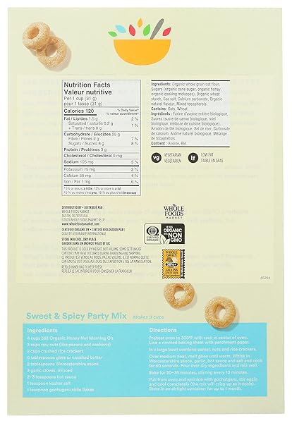 365 BY WHOLE FOODS MARKET, ORGANIC HONEY AND NUT MORNING O’S CEREAL, 12.2 OUNCE