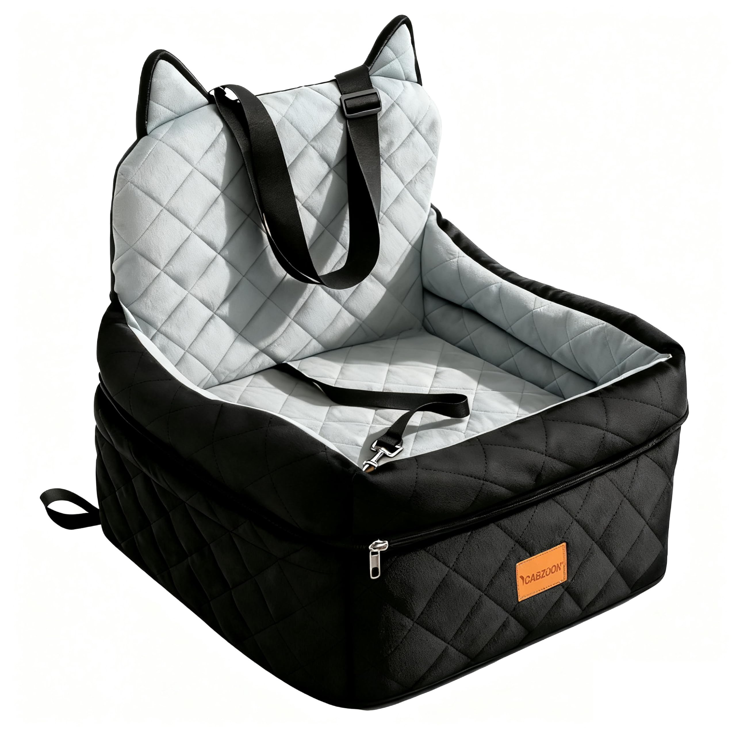 Photo 1 of CABZOON Dog Car Seat for Small/Medium Dogs Up to 35lbs,Elevated Cushion Fits in Front/Back Seat,Travel Safety Per Car Bed with Washable Removable Cover, Storage 2 Pockets Black-Grey