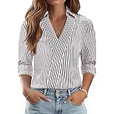 LOMON 3/4 Length Sleeve Womens Tops Dressy V Neck Collared Shirts Trendy Business Casual Work Blouses Vacation Outfits 2026