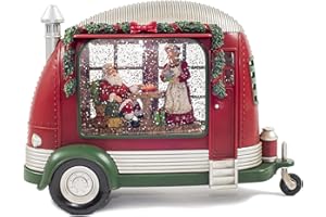 Vita Domi Red 11.25" Mr And Mrs Clause Camper Lighted Water Lantern Snow Globe With Swirling Glitter