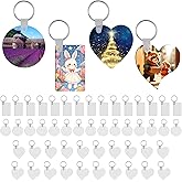 Merkisa 150 Pcs Sublimation Keychain Blanks – Double-Sided Heat Transfer Blanks 50 Set with Rings & Clips, Clear Film– DIY Bulk Blank Keychains for Crafts (Rectangle, Round, Heart, Tilt Heart)